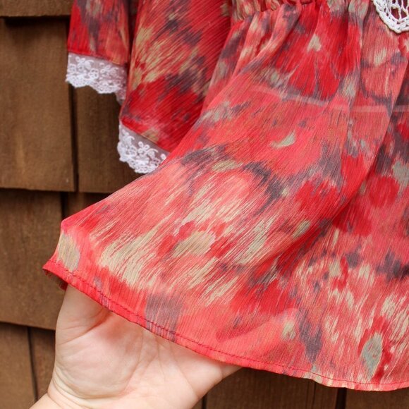 Free People Daydreamer Kimono Style Embroidered Top Lace Sheer Peasant Blouse S - Picture 7 of 9